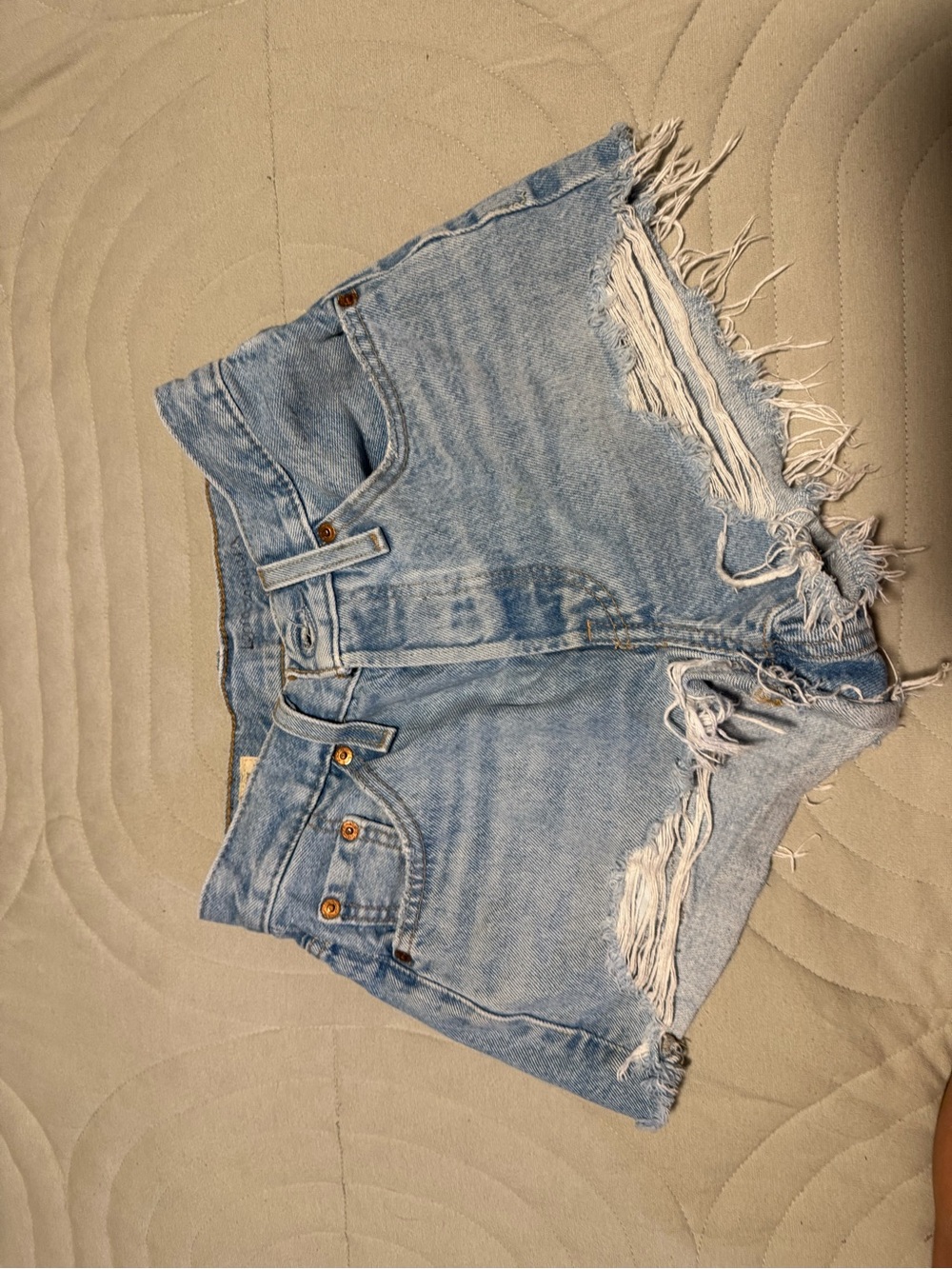 Levi's Light Blue Frayed Denim Cutoff Shorts
